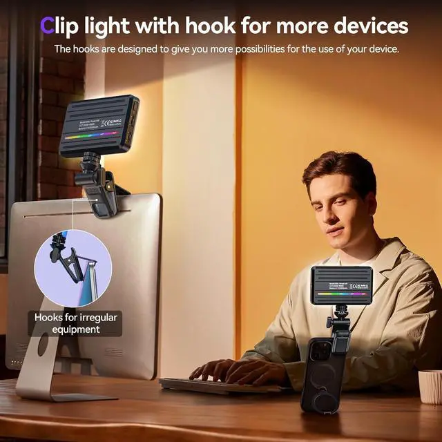 Alt view image 4 of 7 - Phone Light Clip 129 LED Selfie Light RGB Lighting 10 Lighting Modes for iPhone Laptop Camera Portable Fill Light for Selfies Video Conferencing Photography TikTok YouTube Vlog Shooting