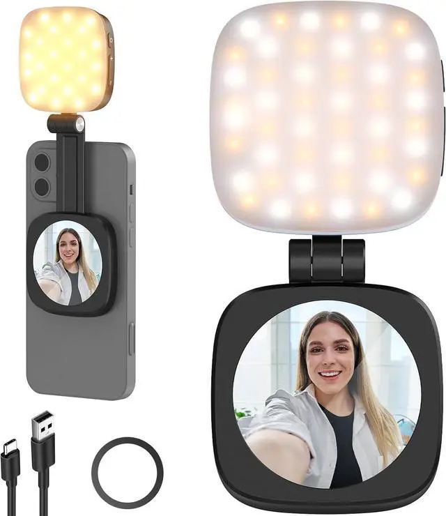 Main image of BASICS Magnetic Selfie Light Compatible with MagSafe iPhone CRI95 700lx/0.3m Folding LED Phone Fill Ring Lighting with Mirror for Zoom Makeup Photography Recording Video Conference Black NL48B
