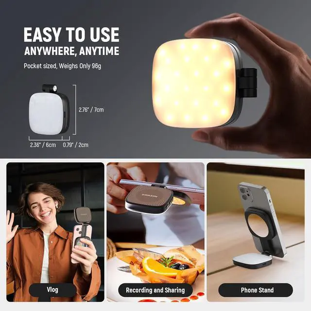 Alt view image 4 of 7 - BASICS Magnetic Selfie Light Compatible with MagSafe iPhone CRI95 700lx/0.3m Folding LED Phone Fill Ring Lighting with Mirror for Zoom Makeup Photography Recording Video Conference Black NL48B