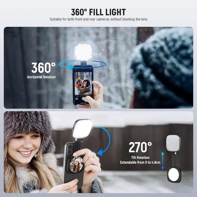 Alt view image 5 of 7 - BASICS Magnetic Selfie Light Compatible with MagSafe iPhone CRI95 700lx/0.3m Folding LED Phone Fill Ring Lighting with Mirror for Zoom Makeup Photography Recording Video Conference Black NL48B