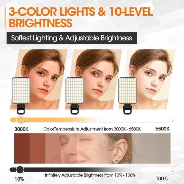 Alt view image 2 of 6 - Magnetic Selfie Light Portable Phone Clip 6 oz Rechargeable Ring Light for iPhone Laptop Camera 10-Hour Working 3 Light Modes for TikTok Instagram Vlog Video Recording