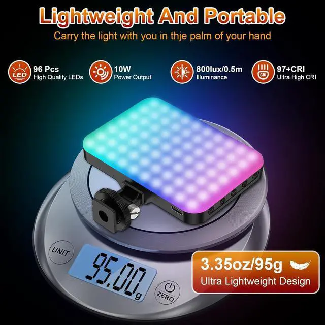 Alt view image 3 of 7 - RGB Video Light 360° Full Color Selfie Light LED Camera Light with 3 Cold Shoe Mounts/CRI 97+/20 Scene Modes/2200mAh Rechargeable Portable Phone Light Photography Selfie Lighting