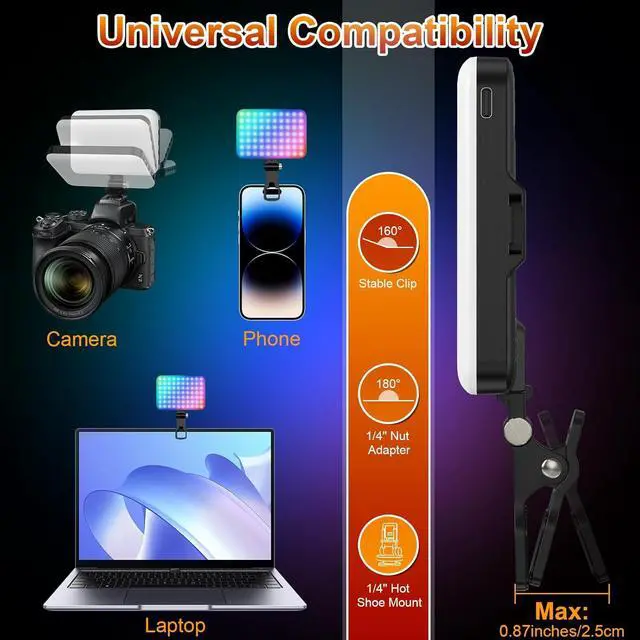 Alt view image 4 of 7 - RGB Video Light 360° Full Color Selfie Light LED Camera Light with 3 Cold Shoe Mounts/CRI 97+/20 Scene Modes/2200mAh Rechargeable Portable Phone Light Photography Selfie Lighting