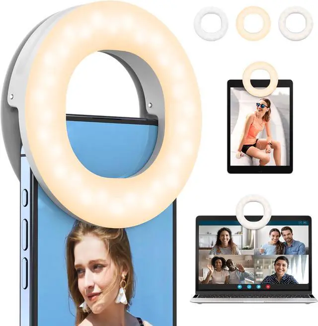 Main image of Clip on Ring Light Rechargeable Selfie Fill Light Portable Selfie Ring Light with 3 Adjustable Light Modes Video Conference Light for iPhone Laptop iPad Zoom Meeting Make up Video