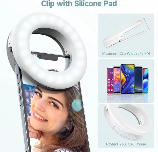 Alt view image 6 of 7 - Clip on Ring Light Rechargeable Selfie Fill Light Portable Selfie Ring Light with 3 Adjustable Light Modes Video Conference Light for iPhone Laptop iPad Zoom Meeting Make up Video