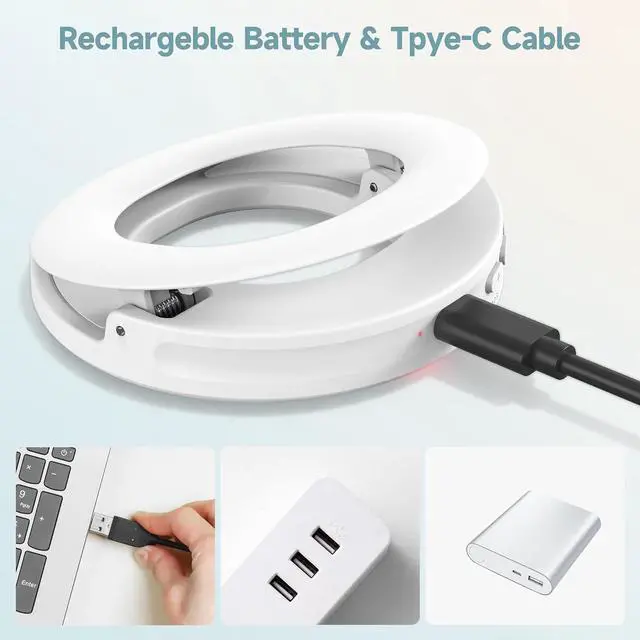 Alt view image 7 of 7 - Clip on Ring Light Rechargeable Selfie Fill Light Portable Selfie Ring Light with 3 Adjustable Light Modes Video Conference Light for iPhone Laptop iPad Zoom Meeting Make up Video