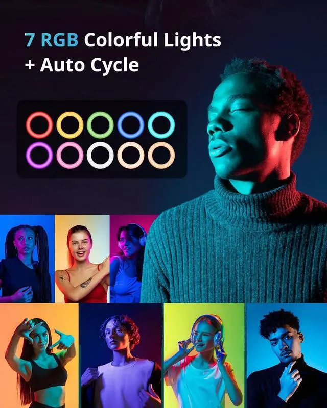 Alt view image 3 of 6 - 12 RGB Selfie Ring Light with 62 Tripod Stand for Video RecordingLive Streaming(YouTube Instagram TIK Tok) Compatible with Phones Cameras and Webcams