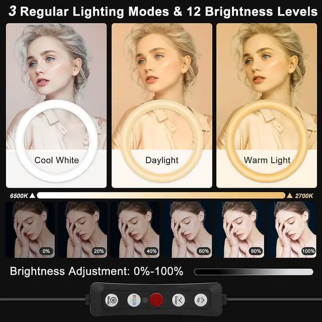 Alt view image 2 of 6 - 10.3 Selfie Ring Light with Stand and Phone Holder Desk Tripod 29 RGB Lighting Modes Remote for iPhone &Android Camera. LED Halo Light for Photo Video Recording TikTok. Circle Ringlight Dimmable