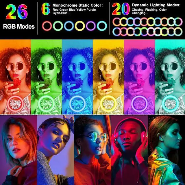 Alt view image 3 of 6 - 10.3 Selfie Ring Light with Stand and Phone Holder Desk Tripod 29 RGB Lighting Modes Remote for iPhone &Android Camera. LED Halo Light for Photo Video Recording TikTok. Circle Ringlight Dimmable