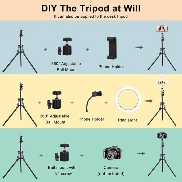 Alt view image 5 of 6 - 10.3 Selfie Ring Light with Stand and Phone Holder Desk Tripod 29 RGB Lighting Modes Remote for iPhone &Android Camera. LED Halo Light for Photo Video Recording TikTok. Circle Ringlight Dimmable