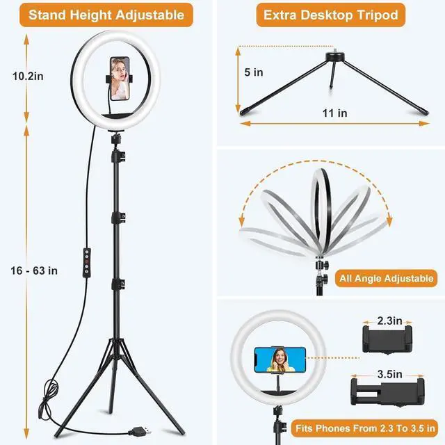 Alt view image 6 of 6 - 10.3 Selfie Ring Light with Stand and Phone Holder Desk Tripod 29 RGB Lighting Modes Remote for iPhone &Android Camera. LED Halo Light for Photo Video Recording TikTok. Circle Ringlight Dimmable