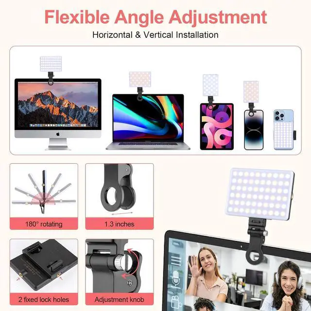 Alt view image 3 of 7 - Rechargeable Clip Fill Video Conference Light Selfie Light for Phone Android Camera iPad Laptop LED Phone for Makeup TikTok Selfie Vlog