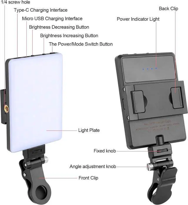 Alt view image 7 of 7 - Rechargeable Clip Fill Video Conference Light Selfie Light for Phone Android Camera iPad Laptop LED Phone for Makeup TikTok Selfie Vlog