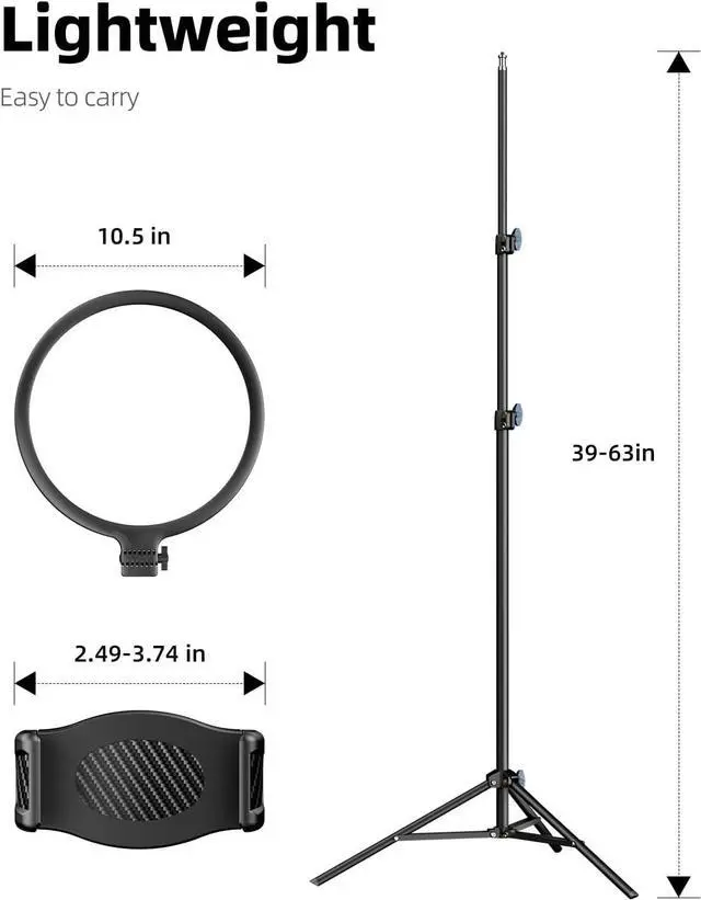 Alt view image 6 of 7 - 10.5 Ring Light with 69 Tripod Stand and Phone Holder Kit Full-Screen Zoom Lighting for Video Recording Makeup Live Stream Dimmable LED Selfie Ring Light Tripod for iPhone with Remote