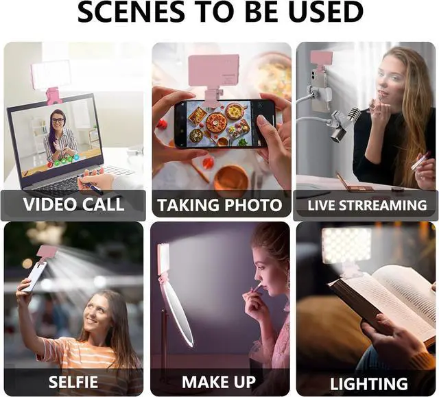 Alt view image 2 of 7 - Pink Selfie Light with Phone Clip 80led Portable Selfie Light with 3 Modes and Infinite Adjustment Modes 2000mah Rechargeable for Phone Laptop Makeup Live Stream