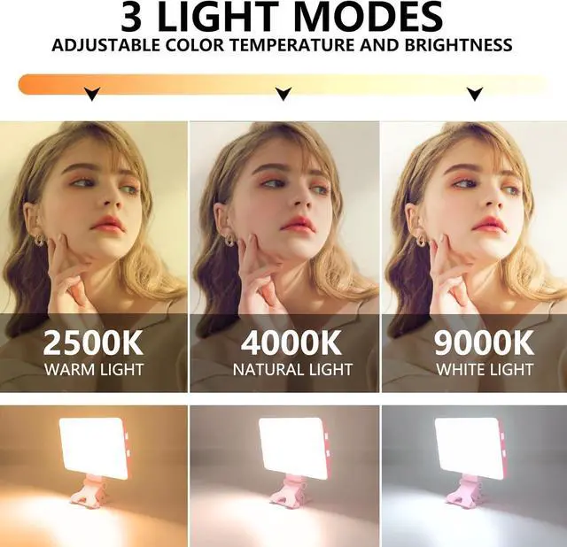 Alt view image 3 of 7 - Pink Selfie Light with Phone Clip 80led Portable Selfie Light with 3 Modes and Infinite Adjustment Modes 2000mah Rechargeable for Phone Laptop Makeup Live Stream