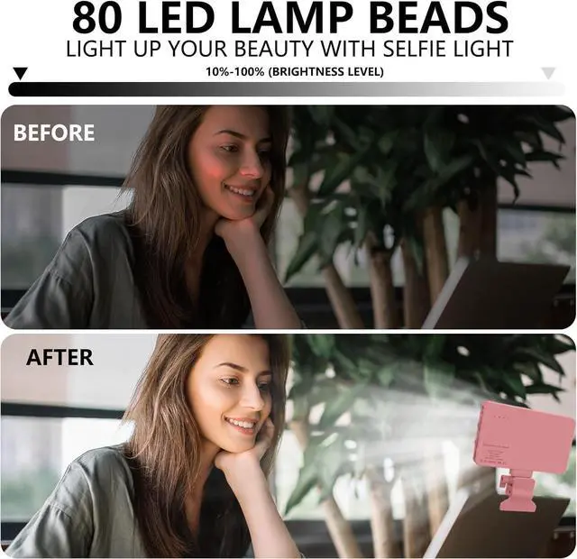Alt view image 4 of 7 - Pink Selfie Light with Phone Clip 80led Portable Selfie Light with 3 Modes and Infinite Adjustment Modes 2000mah Rechargeable for Phone Laptop Makeup Live Stream