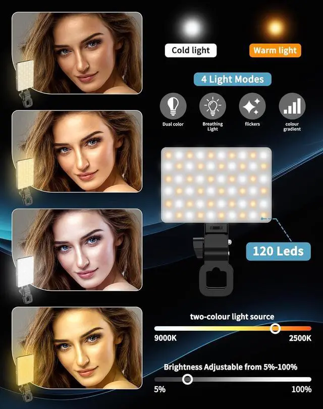 Alt view image 3 of 7 - Selfie Light for iPhone:3000mAh Phone Light Clip with 120 LEDs & CRI95+ Compatible with iPhone/Laptops/Tablets/Cameras for Video Recording/Selfies/Live Streaming/Zoom/YouTube