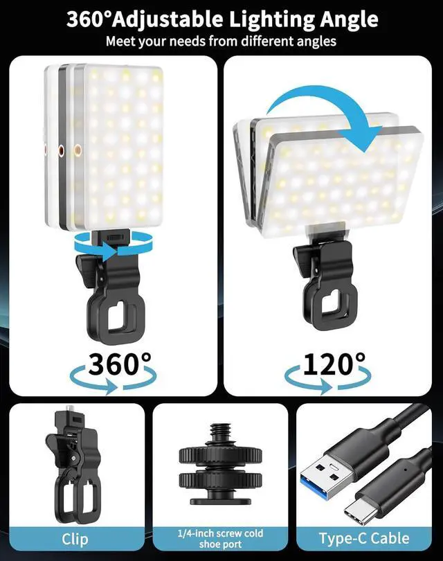 Alt view image 6 of 7 - Selfie Light for iPhone:3000mAh Phone Light Clip with 120 LEDs & CRI95+ Compatible with iPhone/Laptops/Tablets/Cameras for Video Recording/Selfies/Live Streaming/Zoom/YouTube