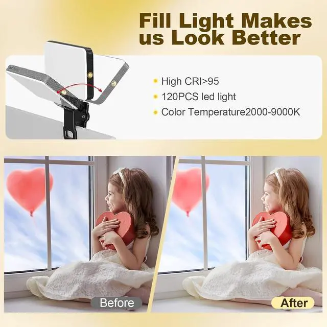 Alt view image 3 of 6 - Selfie Light for iPhone with 120 LEDs 3000mAh Rechargeable Portable Selfie Light Led Phone Light fo Ideal for Video Conferencing Makeup and TikTok. Compatible with Phone Laptop and Camera