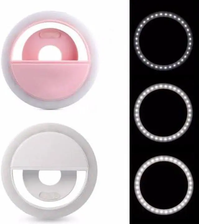 Alt view image 3 of 6 - Mini Selfie Ring Light for Cell Phone Clip-on LED Light for Phone Tablet Laptop Camera Video Lighting Rechargeable 3 Adjustable Light Levels (White)