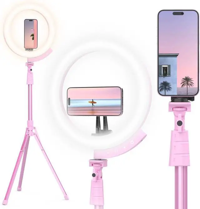 Main image of Upgraded 12 Ring Light with 62 Tripod Stand and Magnetic Phone Holder LED Selfie RingLight for iPhone with Remote Circle Light for Tiktok/YouTube/Photography/Makeup/Live Stream Pink