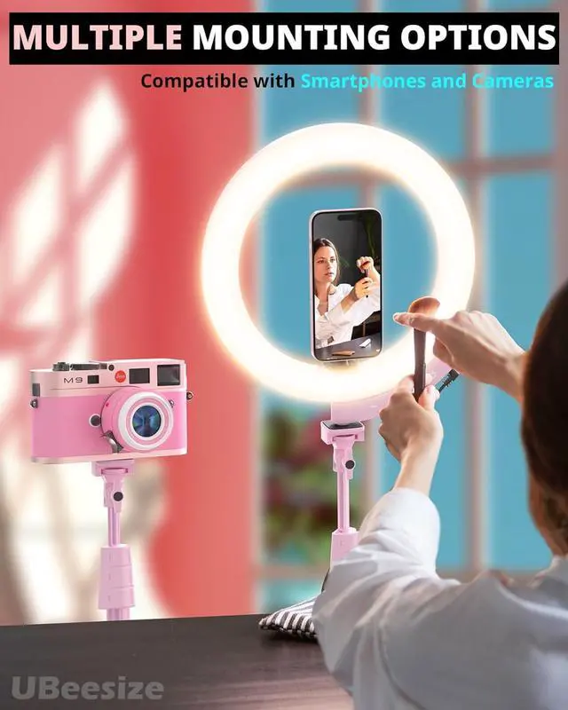 Alt view image 6 of 6 - Upgraded 12 Ring Light with 62 Tripod Stand and Magnetic Phone Holder LED Selfie RingLight for iPhone with Remote Circle Light for Tiktok/YouTube/Photography/Makeup/Live Stream Pink