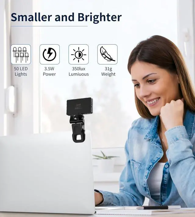 Alt view image 2 of 7 - Small Selfie Phone Light with Metal Hotshoe and Clip 50 LED Portable Rechargeable Single Color Video Light for Phones iPhone Laptops and Cameras Selfie Video Conference TikTok