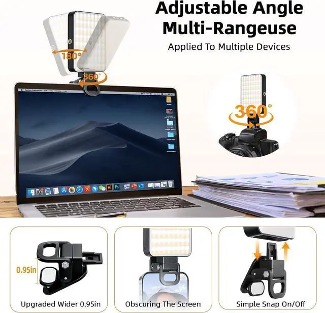 Alt view image 4 of 7 - Magnetic Selfie Light for Cell Phone 128 Led Selfie Light Compatible with Magsafe Rechargeable Portable Clip Fill Light with 3 Lights Modes for Phone Camera Laptop Camera