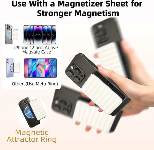 Alt view image 5 of 7 - Magnetic Selfie Light for Cell Phone 128 Led Selfie Light Compatible with Magsafe Rechargeable Portable Clip Fill Light with 3 Lights Modes for Phone Camera Laptop Camera