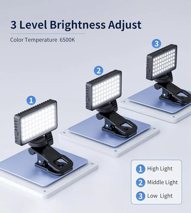 Alt view image 4 of 7 - Small Selfie Phone Light with Metal Hotshoe and Clip 50 LED Portable Rechargeable Single Color Video Light for Phones iPhone Laptops and Cameras Selfie Video Conference TikTok