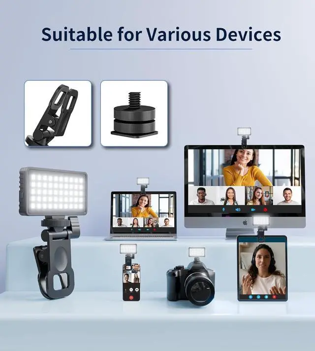 Alt view image 6 of 7 - Small Selfie Phone Light with Metal Hotshoe and Clip 50 LED Portable Rechargeable Single Color Video Light for Phones iPhone Laptops and Cameras Selfie Video Conference TikTok