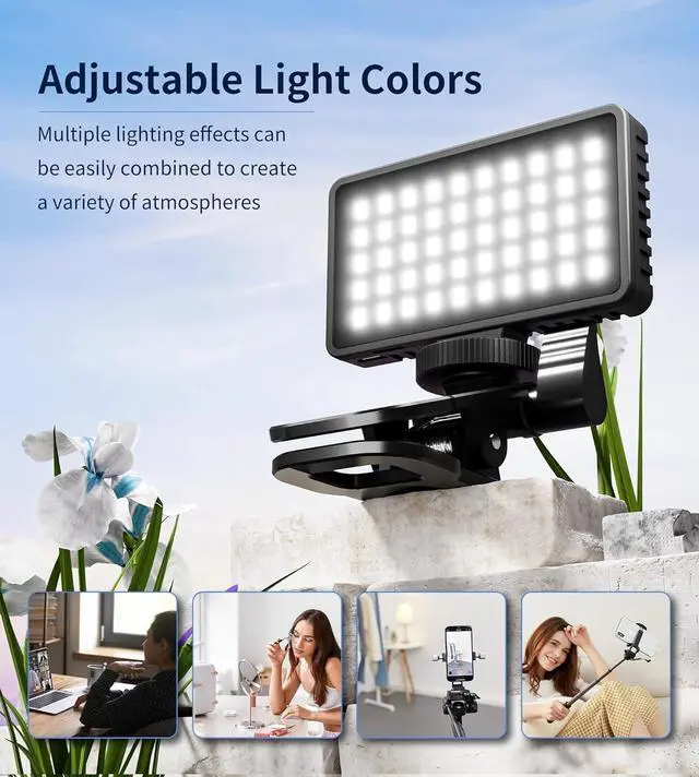 Alt view image 5 of 7 - Small Selfie Phone Light with Metal Hotshoe and Clip 50 LED Portable Rechargeable Single Color Video Light for Phones iPhone Laptops and Cameras Selfie Video Conference TikTok
