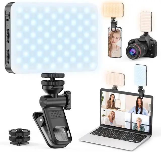 Main image of Selfie Light Portable 120 LED Phone Light Clip Rechargeable Video Fill Light Up to 9000K Color Temperature Clip on Light for Phone iPhone Laptop Tablet Camera TikTok Video Recording Makeup