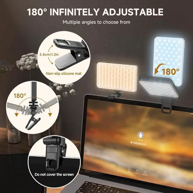 Alt view image 5 of 7 - Selfie Light Portable 120 LED Phone Light Clip Rechargeable Video Fill Light Up to 9000K Color Temperature Clip on Light for Phone iPhone Laptop Tablet Camera TikTok Video Recording Makeup
