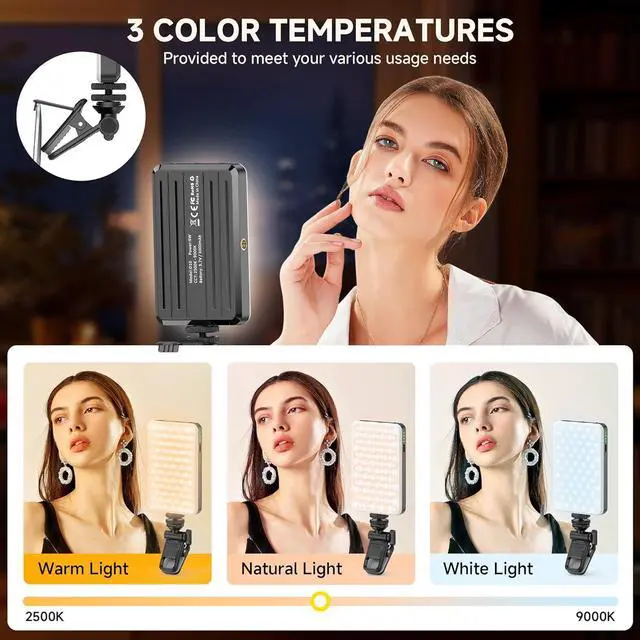Alt view image 2 of 7 - Selfie Light Portable 120 LED Phone Light Clip Rechargeable Video Fill Light Up to 9000K Color Temperature Clip on Light for Phone iPhone Laptop Tablet Camera TikTok Video Recording Makeup