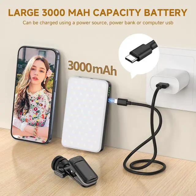 Alt view image 6 of 7 - Selfie Light Portable 120 LED Phone Light Clip Rechargeable Video Fill Light Up to 9000K Color Temperature Clip on Light for Phone iPhone Laptop Tablet Camera TikTok Video Recording Makeup
