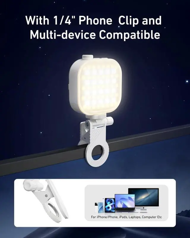 Alt view image 5 of 7 - Magnetic RGB Video Light for Phone/iPhone MagSafe/iPad/Laptop/Camera Selfie Light 360° Full Color CRI 95+/2500-9000K Portable Photography Lighting w Clip 2000mAh Rechargeable