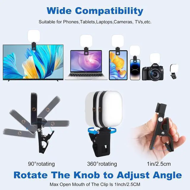 Alt view image 4 of 7 - Video Conference Light Rechargeable with Clip Suitable for Phone Tablets Laptops Cameras with 3 Light Modes and 5 Brightness Levels Suitable for Selfie Makeup Video Conferencing Live Streaming