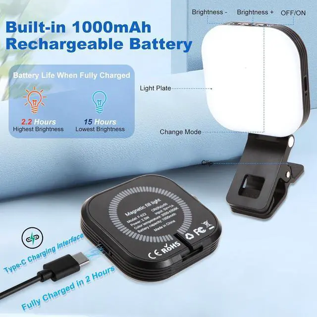 Alt view image 5 of 7 - Video Conference Light Rechargeable with Clip Suitable for Phone Tablets Laptops Cameras with 3 Light Modes and 5 Brightness Levels Suitable for Selfie Makeup Video Conferencing Live Streaming