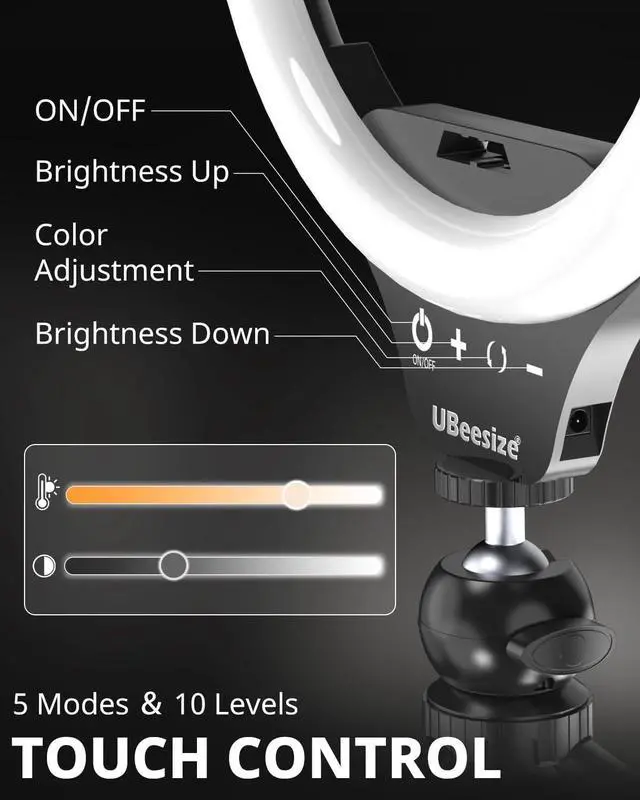 Alt view image 3 of 6 - 10 Selfie Ring Light with Tripod Stand & Cell Phone Holder Dimmable Desktop LED Circle Light for Live Streaming/Makeup/YouTube/TIK Tok Compatible with iOS and Android Phones Black