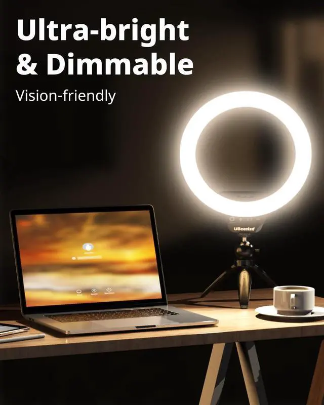 Alt view image 4 of 6 - 10 Selfie Ring Light with Tripod Stand & Cell Phone Holder Dimmable Desktop LED Circle Light for Live Streaming/Makeup/YouTube/TIK Tok Compatible with iOS and Android Phones Black