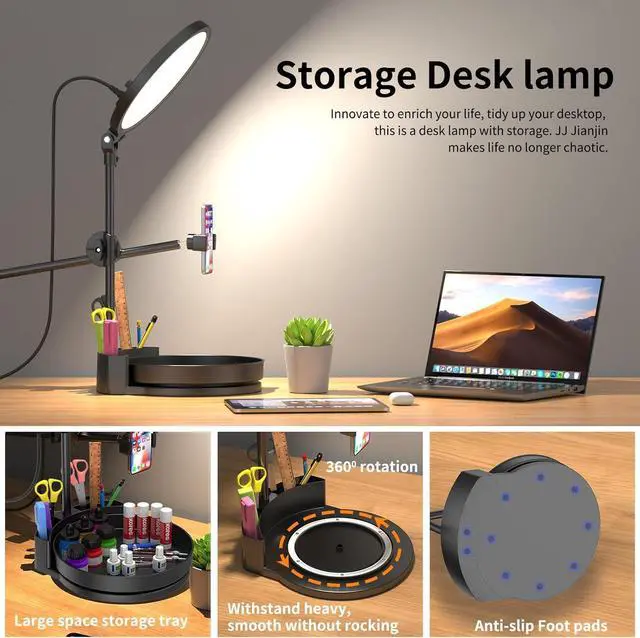 Alt view image 3 of 6 - Desk Ring Light with Stand 55W Dimmable Full Screen Ring Light with Rotating Storage Box Pen Holder Stand Phone Holder&Controller (Black 10.5)
