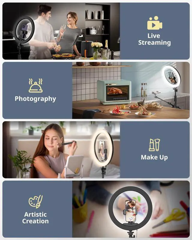 Alt view image 2 of 6 - 12 Selfie Ring Light with Stand and Overhead Phone Mount 62 Foldable Tripod for iPhone with Ringlight Phone Light for Video Recording Cooking Photography Live Streaming Tiktok YouTube