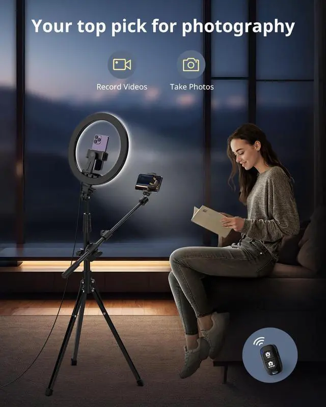 Alt view image 5 of 6 - 12 Selfie Ring Light with Stand and Overhead Phone Mount 62 Foldable Tripod for iPhone with Ringlight Phone Light for Video Recording Cooking Photography Live Streaming Tiktok YouTube