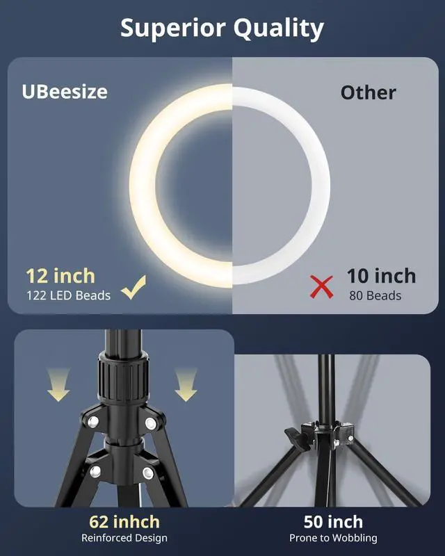 Alt view image 6 of 6 - 12 Selfie Ring Light with Stand and Overhead Phone Mount 62 Foldable Tripod for iPhone with Ringlight Phone Light for Video Recording Cooking Photography Live Streaming Tiktok YouTube