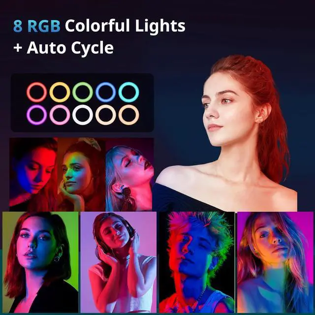 Alt view image 3 of 6 - 12 RGB Selfie Ring Light with 62 Extendable Tripod Stand & Remote LED Light with Phone Holder for Video Recording/Makeup/Content Creator (YouTube/TikTok/Twitch) Phone Camera & Webcam