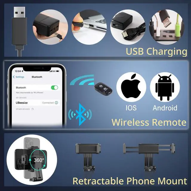 Alt view image 5 of 6 - 12 RGB Selfie Ring Light with 62 Extendable Tripod Stand & Remote LED Light with Phone Holder for Video Recording/Makeup/Content Creator (YouTube/TikTok/Twitch) Phone Camera & Webcam