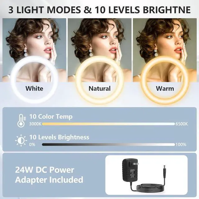 Alt view image 3 of 7 - 12 Selfie Ring Light with 63 Tripod Stand/Phone Holder 20W LED Circle Lights Dimmable 3000-6500K with Remote Control and Built-in Rechargeable Battery for Vlog Makeup YouTube Camera