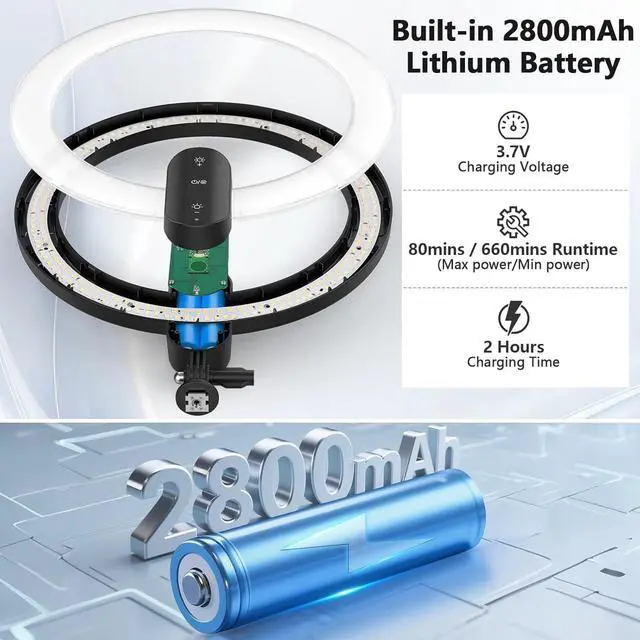 Alt view image 5 of 7 - 12 Selfie Ring Light with 63 Tripod Stand/Phone Holder 20W LED Circle Lights Dimmable 3000-6500K with Remote Control and Built-in Rechargeable Battery for Vlog Makeup YouTube Camera